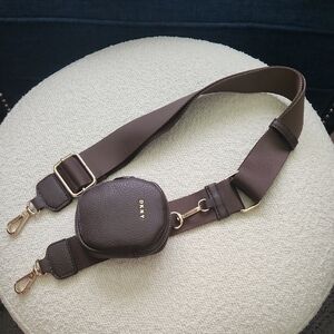 DKNY Brown Leather-Trim Adjustable Strap with Coin Pouch and Gold Hardware
